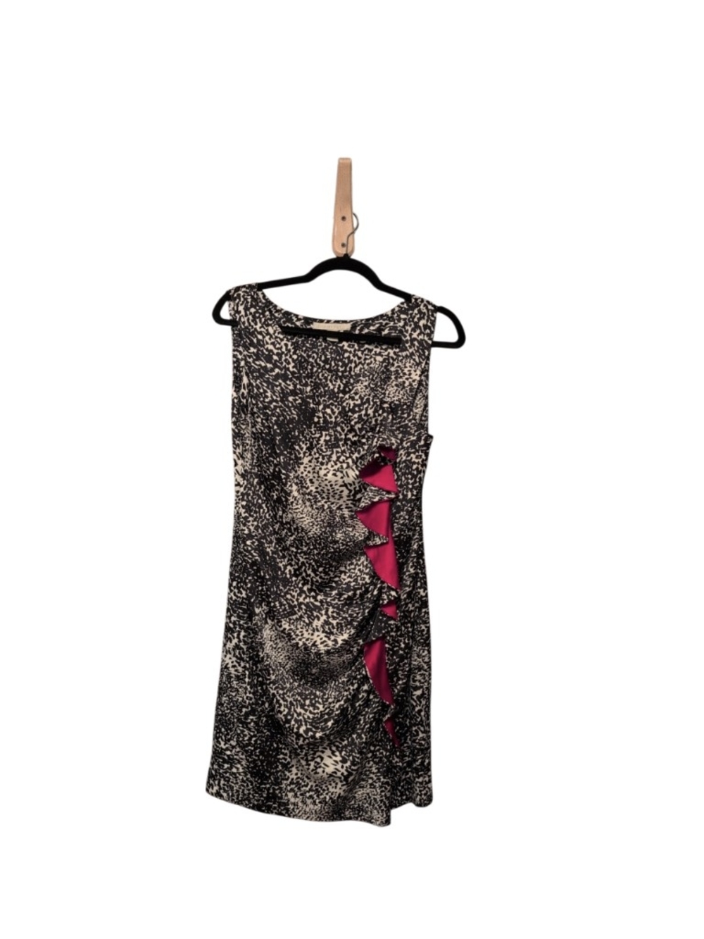 Johnathan Martin Black & Cream Abstract Midi Dress with Red Side Detail Size 12